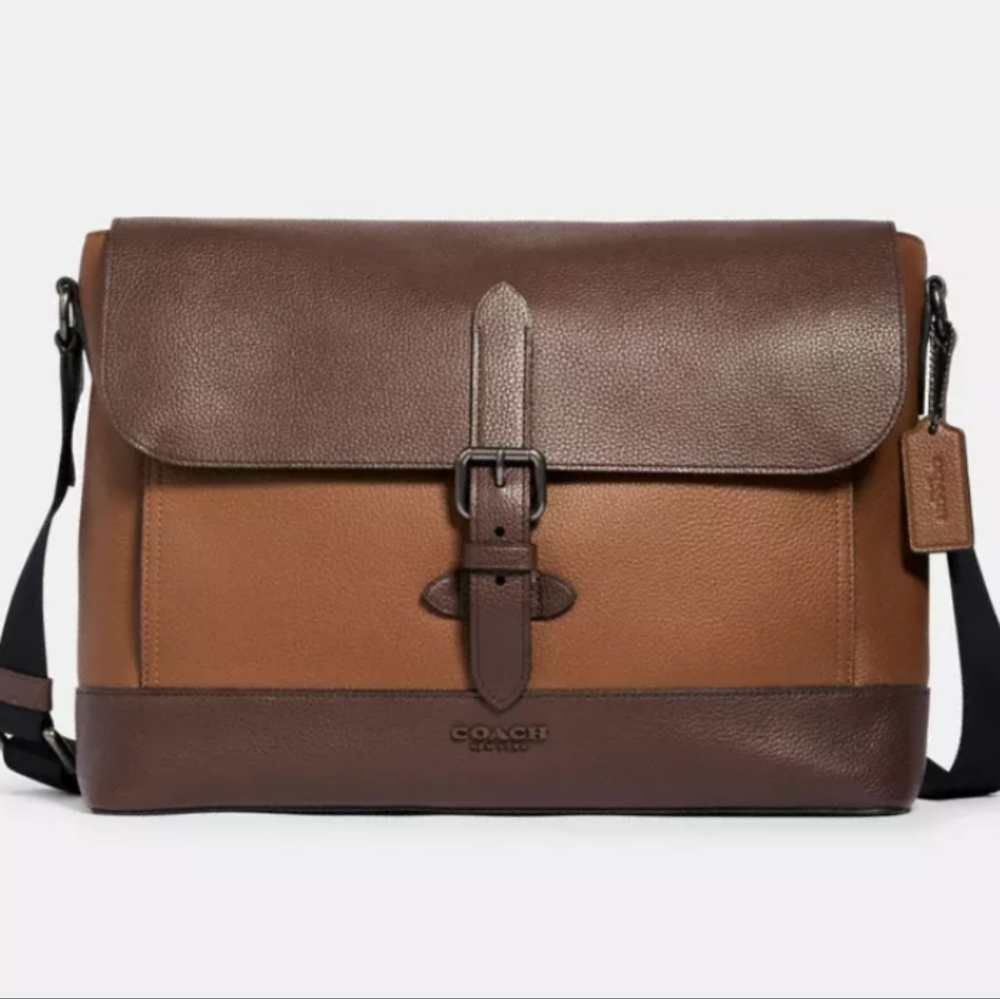 Coach 89894 Hudson Messenger In Colorblock Tobacco Mahagony Leather Bag $598